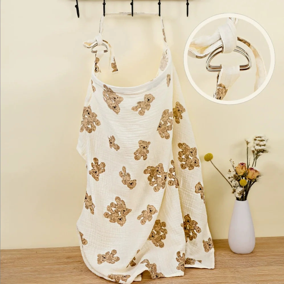 Muslin Nursing Cover for Baby Breastfeeding, Breathable 100% Cotton Breastfeeding Cover with Rigid Hoop for Mother Nursing Apron