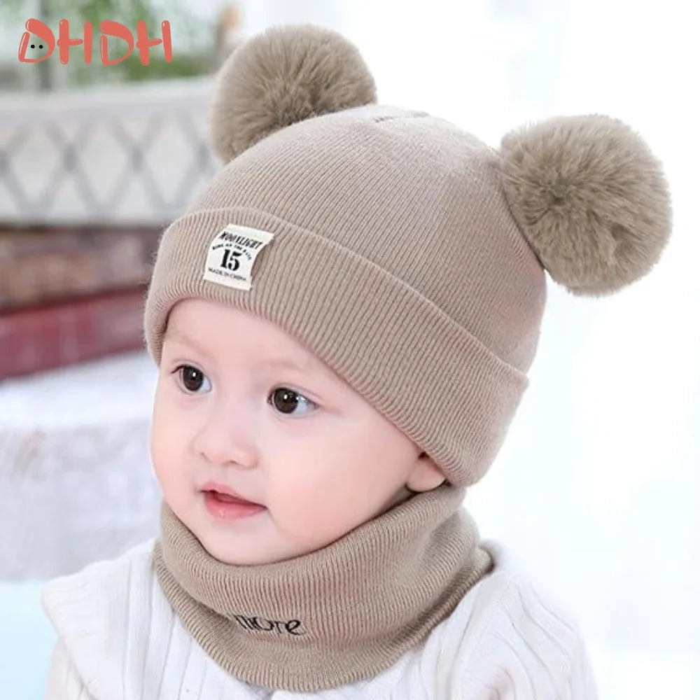 Cute Bear Ear Wool Baby Hat and Scarf Winter Set