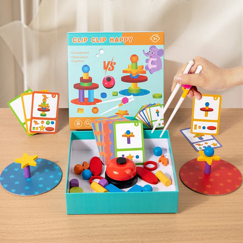Wooden Stacking Blocks Shape Sorting Stacking Toy Montessori Game Wooden Board Game Chopsticks Balance Challenge Educational Toy