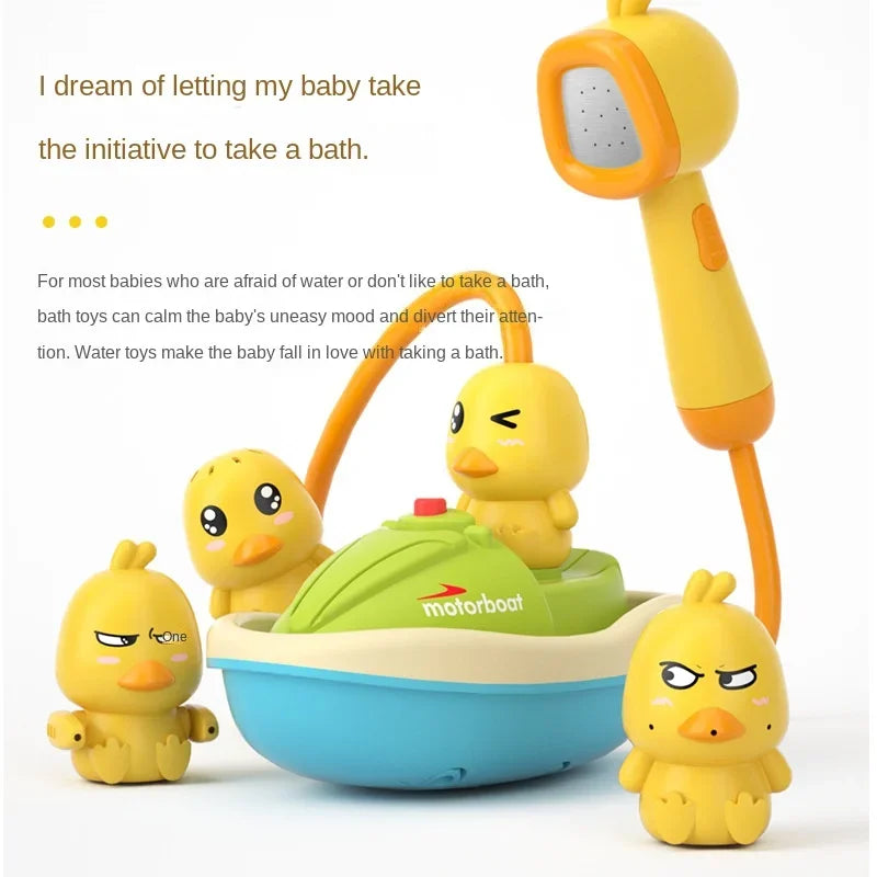 Children Showerhead Shower Toy Little Yellow Duck Electric Rotating Showerhead Water Spray Baby Shower Toy Boys Girls Bath Toys
