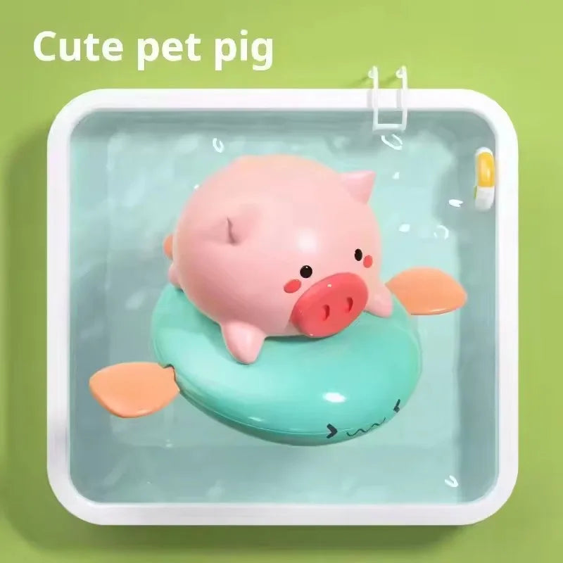 Pull & Go baby bath toys, pink little pig, cute swimming pig, water spray toy,  bathtub toy, suitable for young children to use