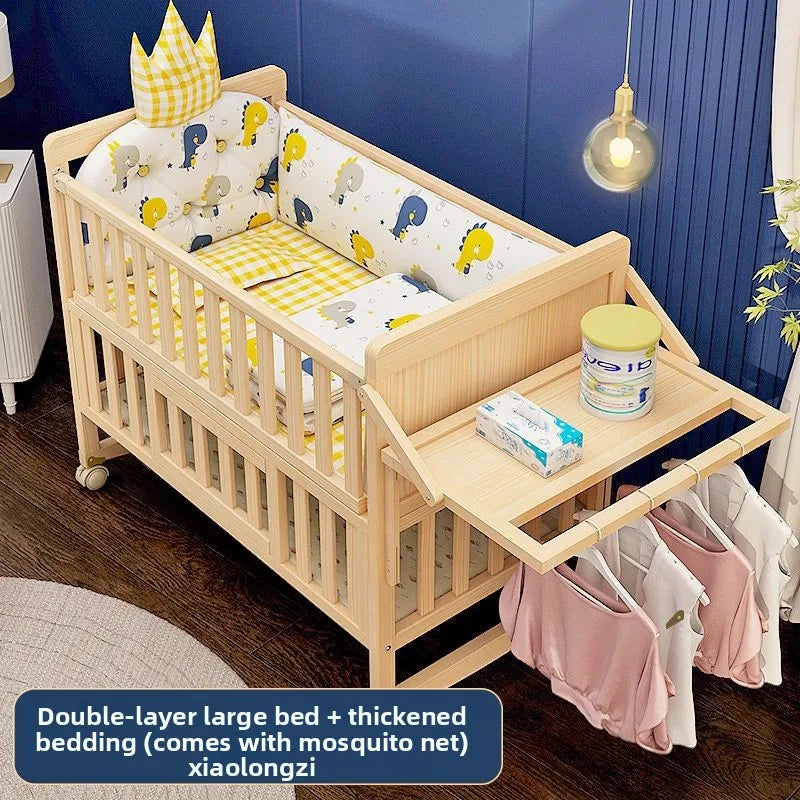 Solid Wood Baby Crib Convertible Toddler Bed Movable Newborn Bassinet Cradle Multi Functional Infant Bed For Babies Boys Girls