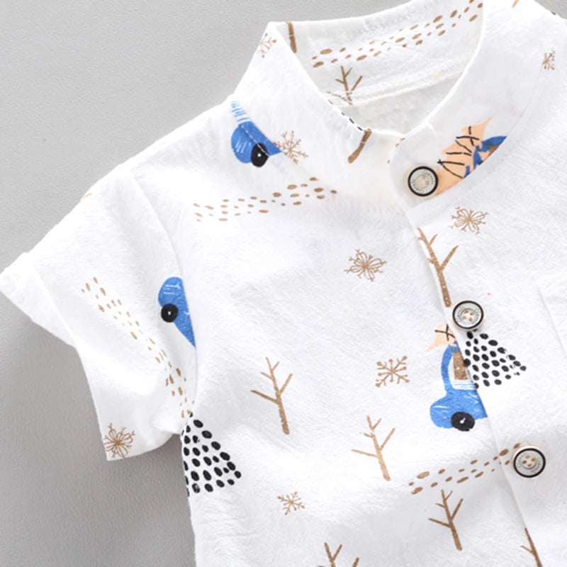 Children's Summer Full Print Teddy Bear Cartoon Shirt Short Sleeved Shorts Set
