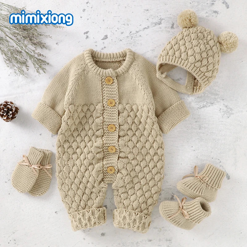 Knitted Baby Jumpsuit & Cap Set