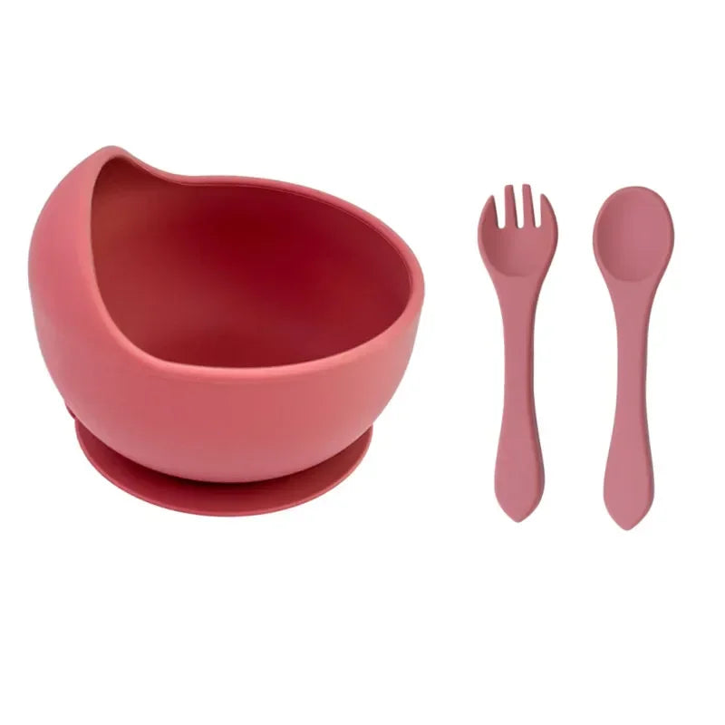Ensemble repas pour tout-petit – Bol, cuillère et fourchette en silicone antidérapant
