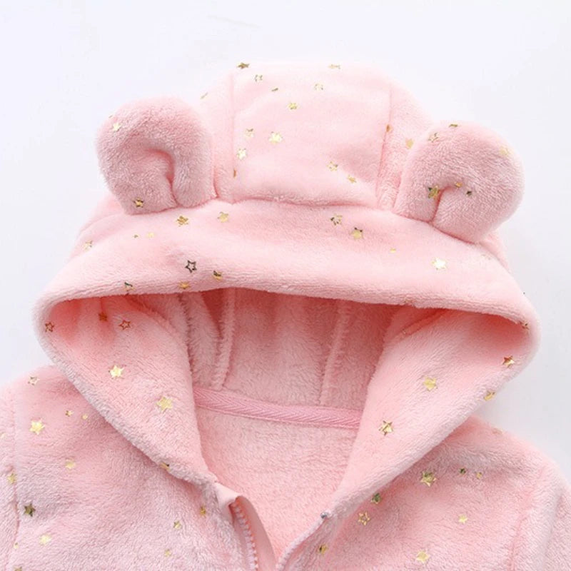 Boys & Girls Fleece-Lined Romper with Hat  for Autumn & Winter Infant Cute Star-Print Footed Onesie Halloween Warm Bodysuit