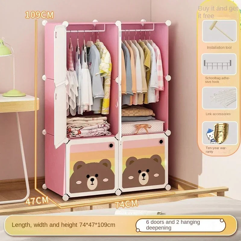 Children Dress Clothes Folding Cabinets Simplicity Cube Splice Storage Locker Foldable Fully Enclosed Wardrobe Bedroom Furniture