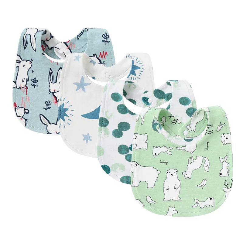4 Pcs/lot Baby Bibs Double Layer Cotton Saliva Towel for Girls Boys Cute Printed Newborn Burp Cloths Infant Feeding Accessories
