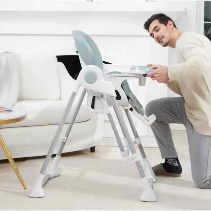 EN16232 Intelligent easy operable swing baby high chair  with  removable double tray