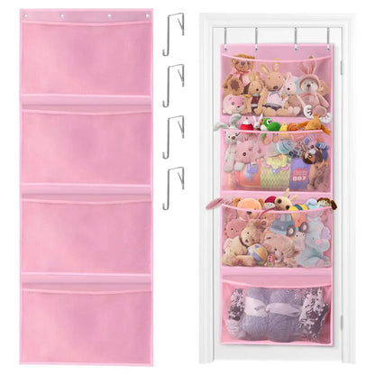 New Stuffed Storage Bag Over The Door Stuff Animals Organizer Hanging Mesh Bags 4 Large Pockets for Baby Plush Toys Kids Storage