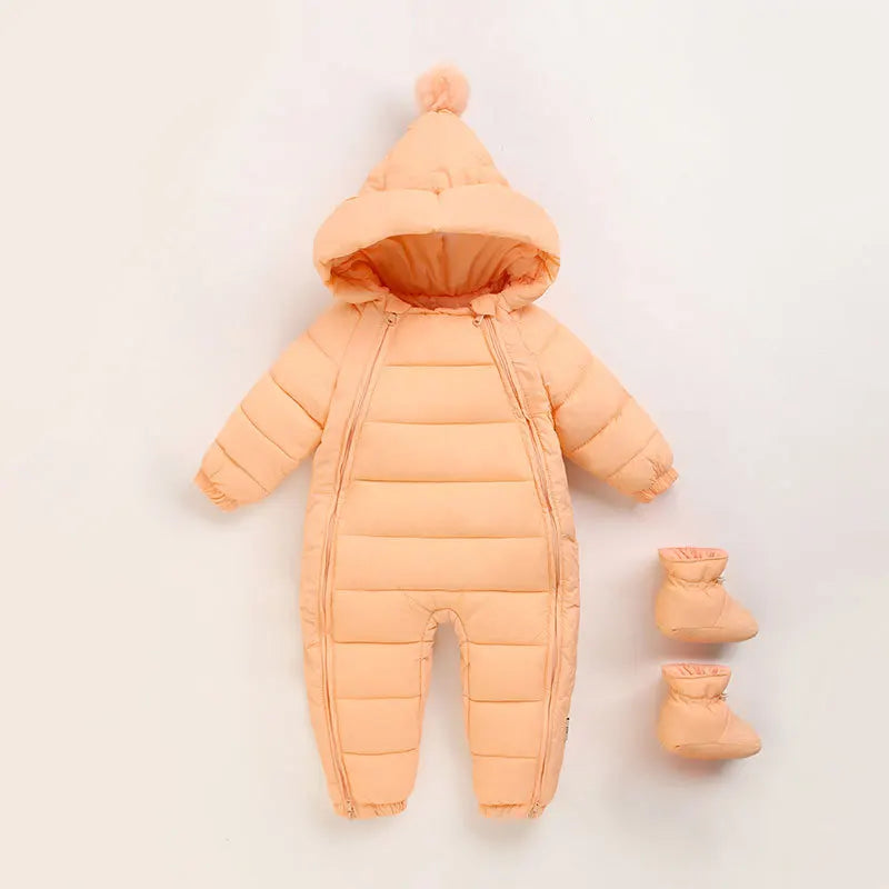 OLEKID Autumn Winter Newborn Baby Romper Hooded Plus Velvet Toddler Boy Jumpsuit New born Snowsuit Infant Baby Girl Overalls