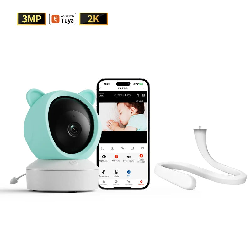 Tuya WIFI remote control Bluetooth connection 2K 3MP monitoring camera one-click call indoor security two-way call baby monitor