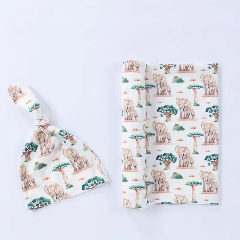 Organic Muslin Swaddle&Hat Set-Boho Rainbow Newborn Photography Props for Unisex Baby Boys&Girls,Birth Announcement Photo bebe