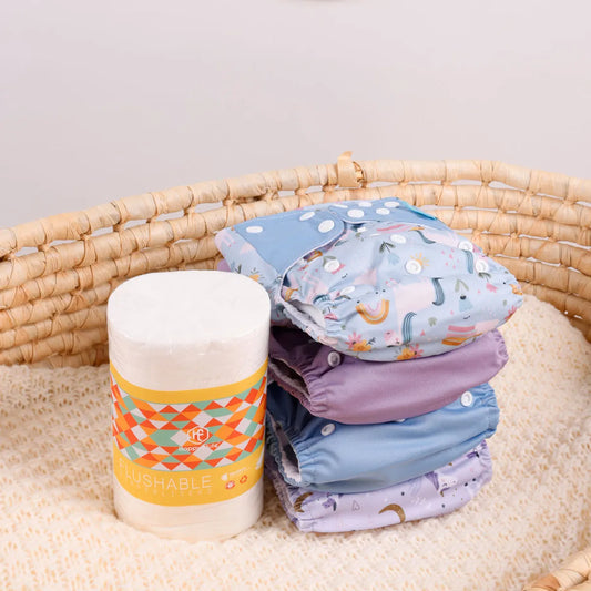 HappyFlute ECO-Friendly Baby Cloth Diaper One Size Adjustable Washable Reusable Cloth Nappy For Baby 4pcs Diapers+1 Nappy Roll