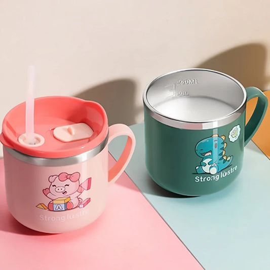 Cartoon Kids Cup – 250ml Stainless Steel Straw Cup