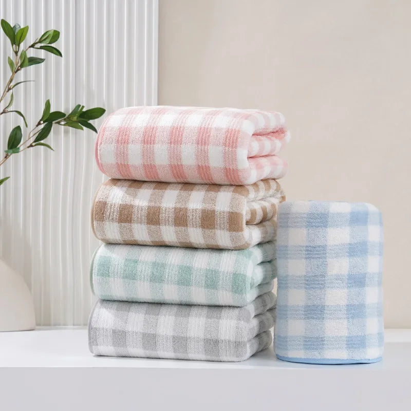 Japanese Minimalist Plaid Towel Absorbent Thick Soft Bath Towel Cotton Washing Bath Towels Two In One Parent Child Set Towel