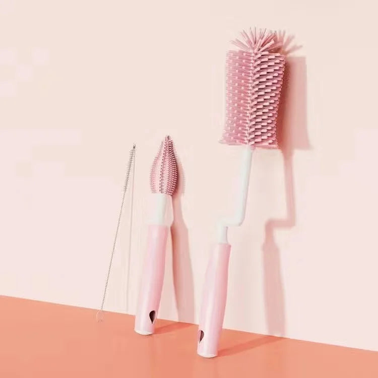 Silicone Bottle Cleaning Brush Baby Pacifier Straw Scrubber Small Brush 360 Degree Glass Cup Washing Kitchen Cleaning Tool Set