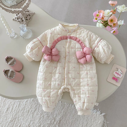 Baby Super Cute Jumpsuit 0-2 Years Old Winter Baby Girl Cute with Plush Cotton Crawling Clothes for Newborns