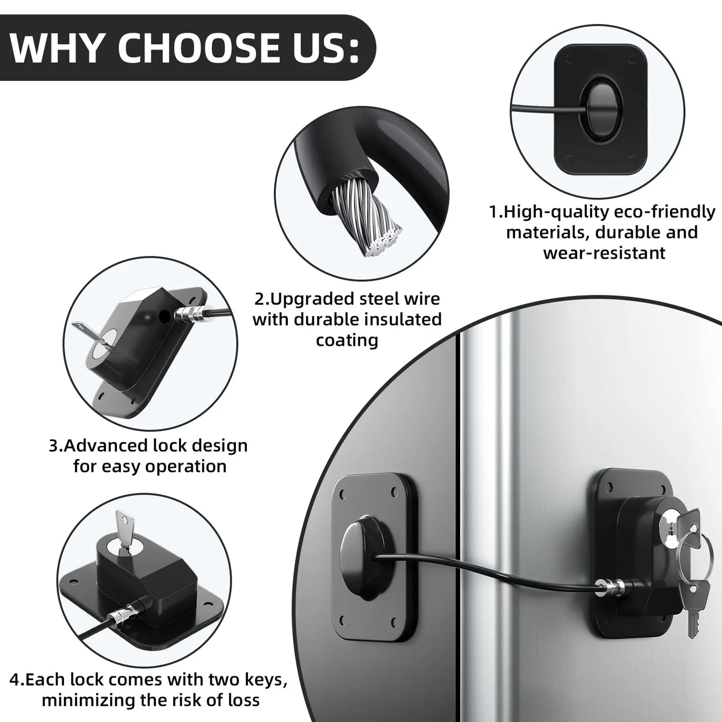 Refrigerator Lock,Fridge Lock with Silicone Wire Protection Fridge Locks for Kids Easy to Use and Install Cabinet Locks with Key