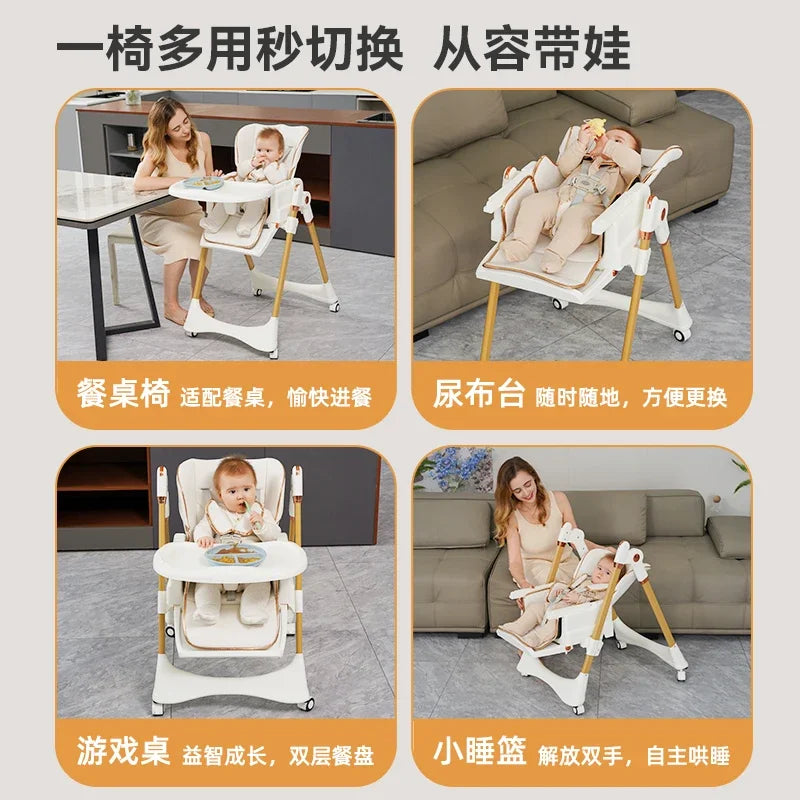 Baby Highchair Infant Dining Chair Baby Eating Foldable Seat Multifunctional Lift Baby Dining Table Chair