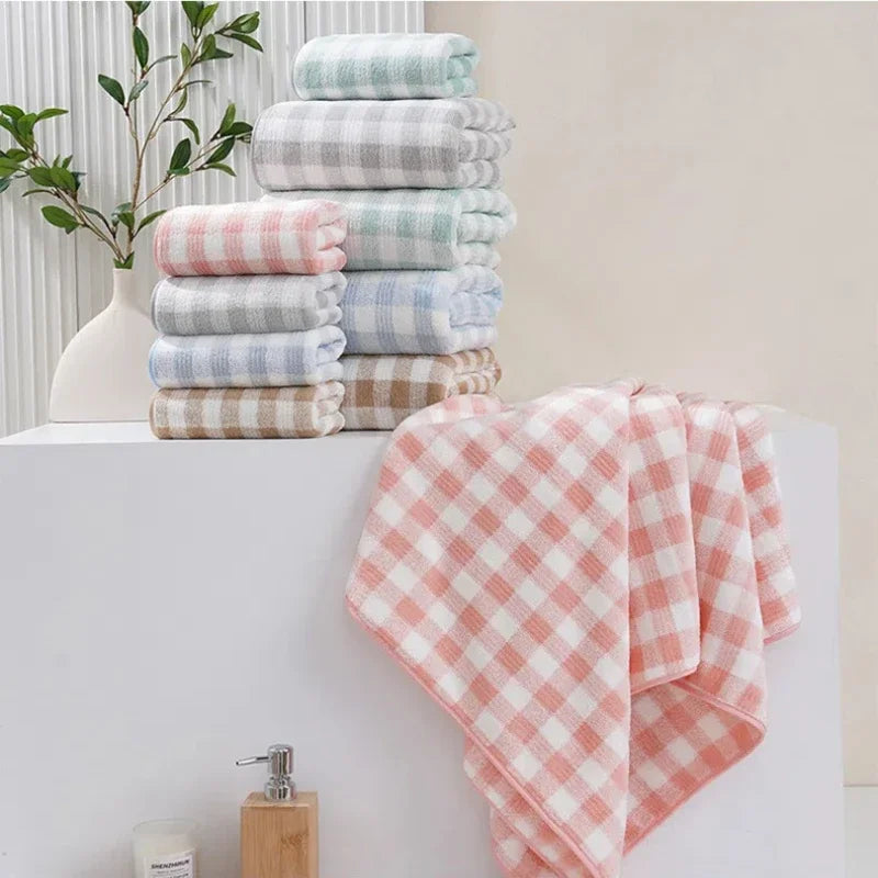 Japanese Minimalist Plaid Towel Absorbent Thick Soft Bath Towel Cotton Washing Bath Towels Two In One Parent Child Set Towel