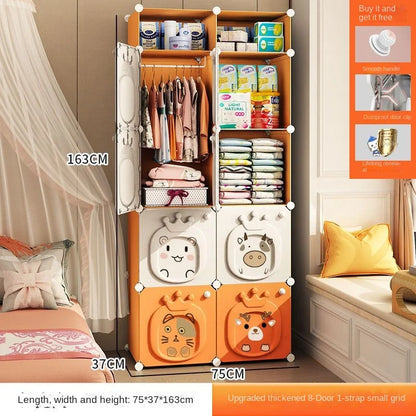 Home Bedroom Furniture Folding Wardrobe Clothes Cabinets Simple Dressers Cube Storage Locker Baby Closet Plastic Collapsible