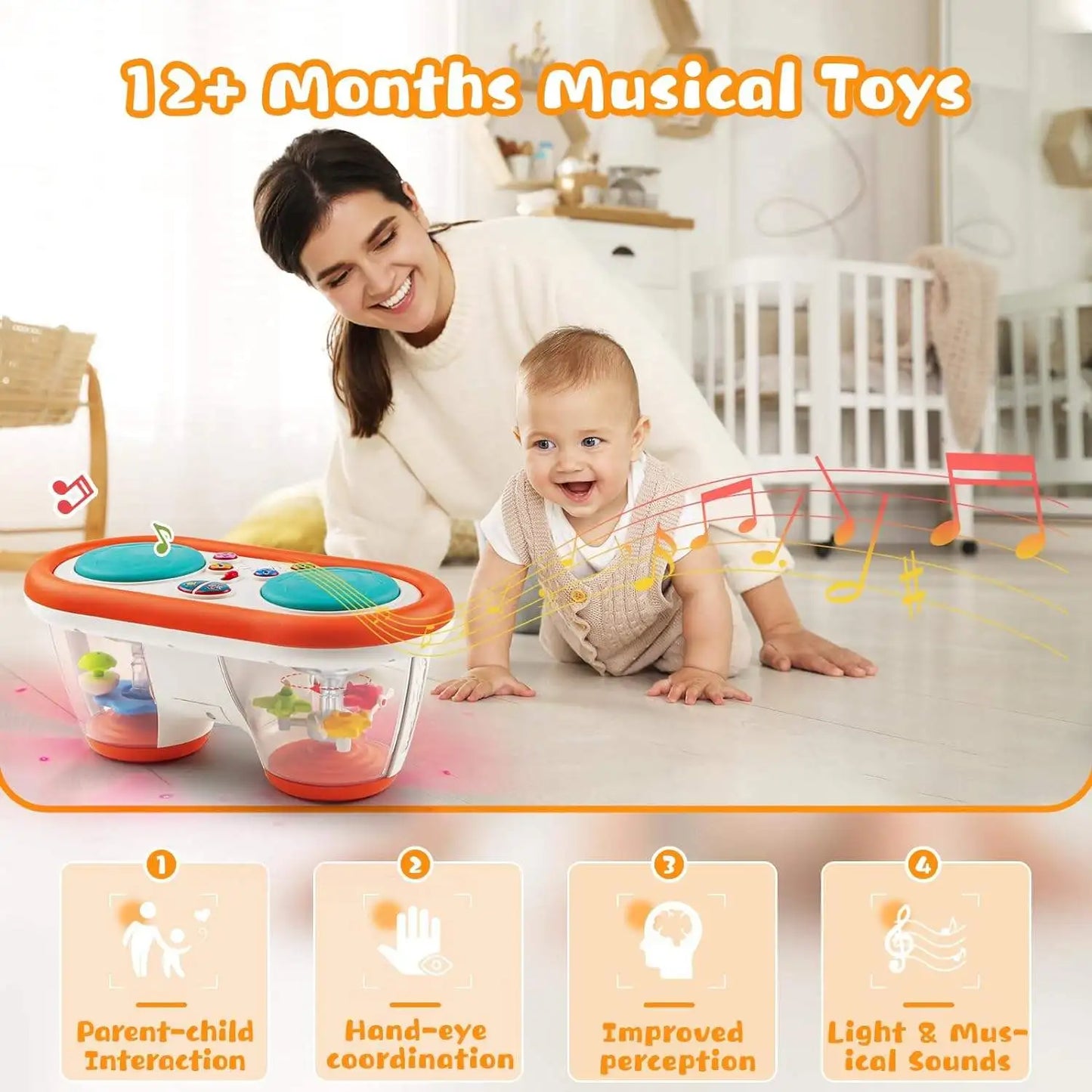 Children's Multifunctional Music Toy, Electronic Hand-played Drum, with Flashing Lights and Sound Effects, Accompany Baby's Grow