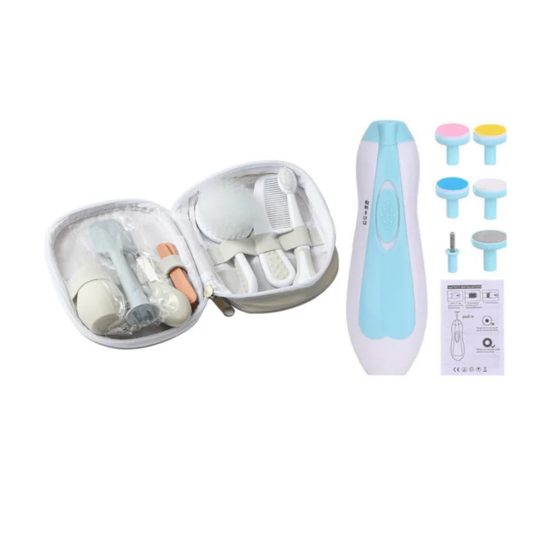 Baby care set of eight pieces  nasal inhaler, nail clippers, brush, file, comb, electric nail grinder set, daily cleaning a
