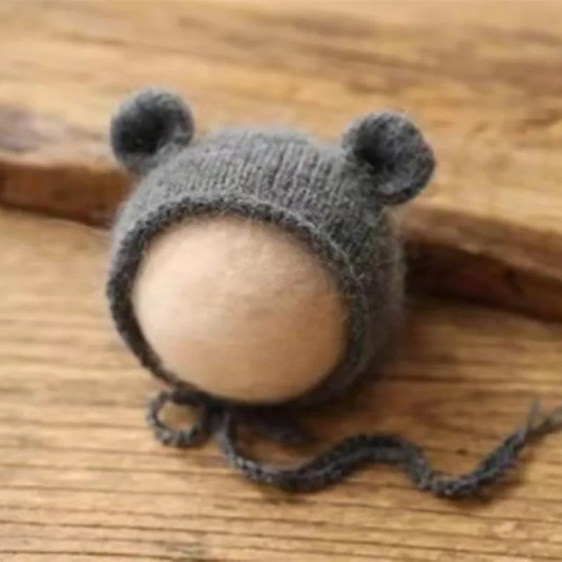 Fluffy Mink Thread Newborn Knit Hat with Ears Photo Prop