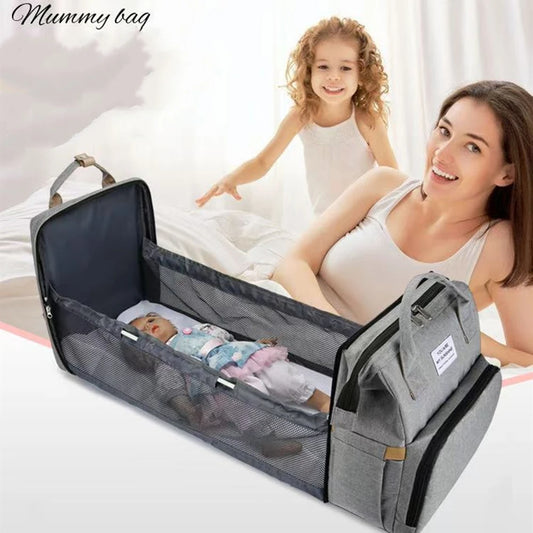 Folding Crib Diaper Backpack – Lightweight & Large Capacity Mommy Bag