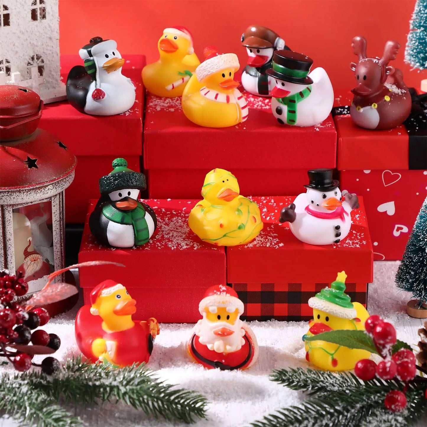 12/24/36PC Christmas Rubber Ducks, Rubber Ducky Toys Cute Holiday Rubber Ducks Ducking for Holiday Celebrations Party Favor