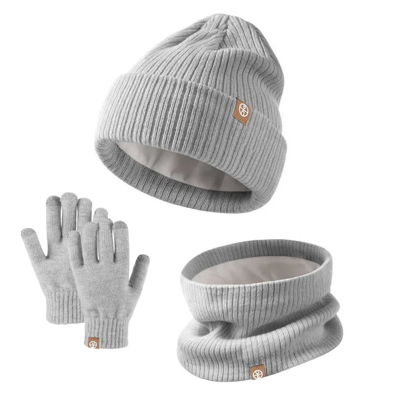Autumn Winter 2-8Y Children's Knit Gloves Hat Scarf 3 Pieces Sets Outdoor Windproof Warm Kids Hats and Caps Muffler for Boy Girl