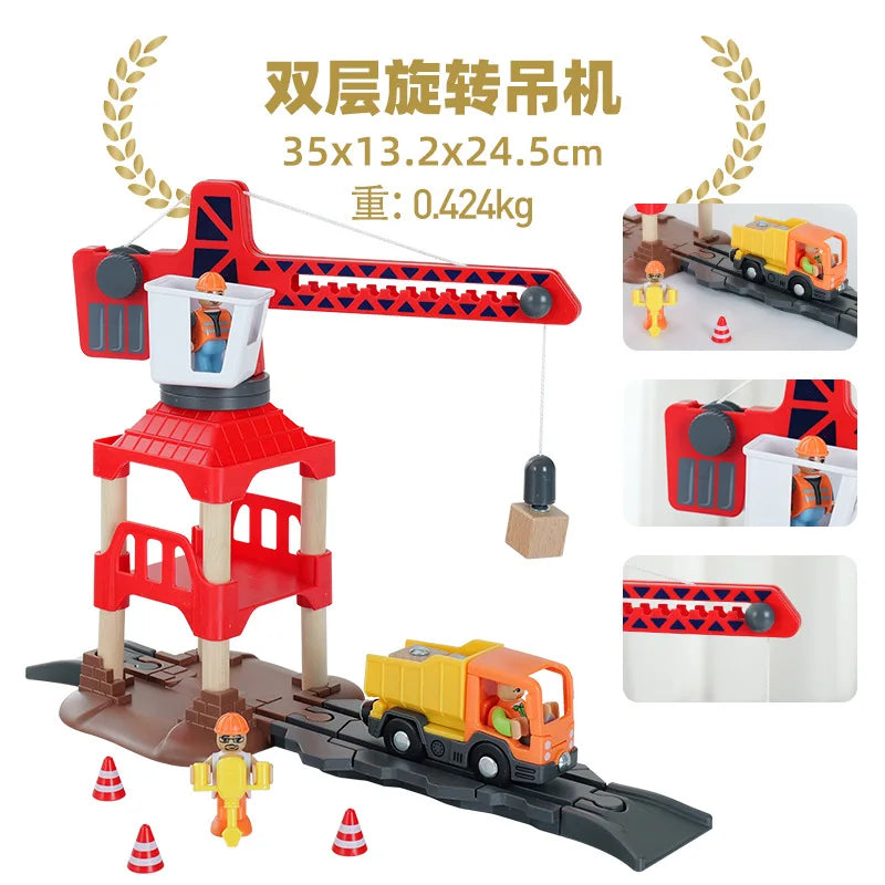 Wooden Train Track Racing Railway Street Sign Toys Bridge Tunnel Track Accessories Wood Tracks Creative Toys For Children Gift