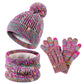 Winter Velvet Outdoor Travel Warm Knit Children's Colorful Wool Ball Hat Scarf Gloves Three Piece Set Luxury Holiday Gift