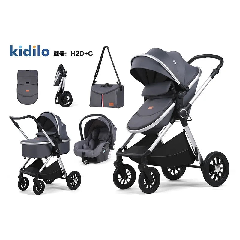 Kidilo H2D C 3 in 1 lightweight stroller, Good Quality Four Wheel Baby Stroller