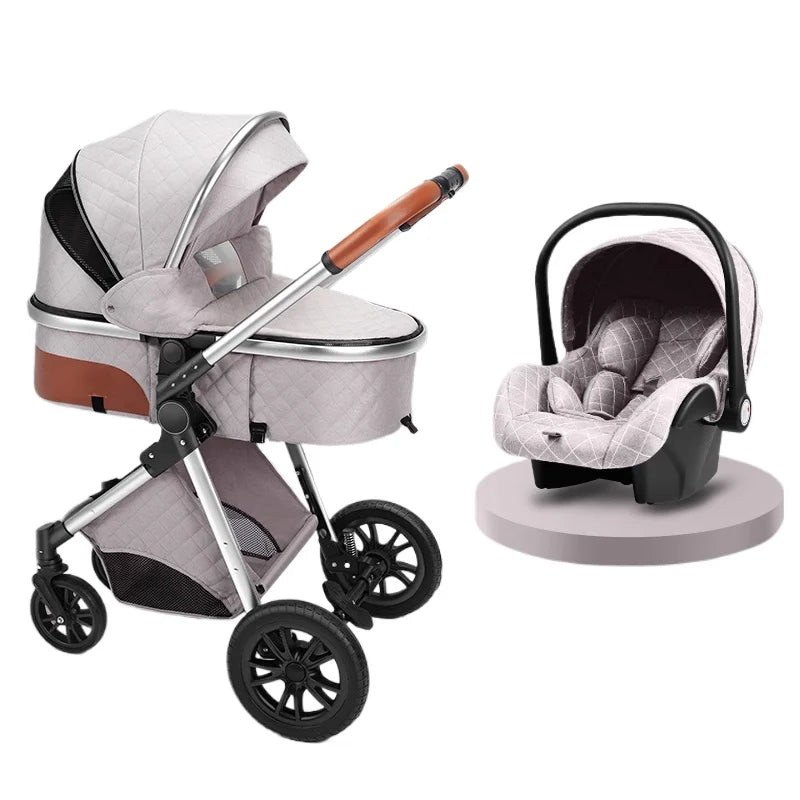 Poussette de luxe 3 en 1, poussette tout-terrain haute, bébé assis ou allongé