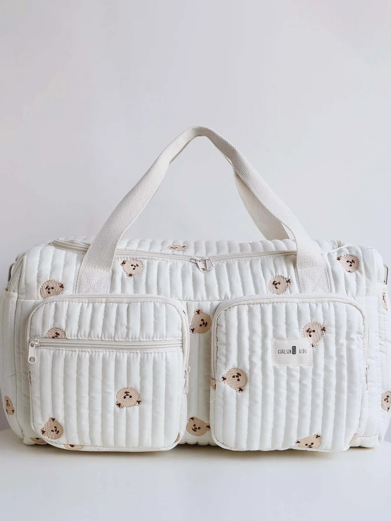 Cartoon Bear Diaper Bag – Quilted Tulip Maternity Tote with Shoulder Strap