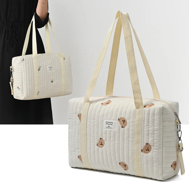 Cotton Diaper Bag – Embroidered Floral Maternity Shoulder Tote