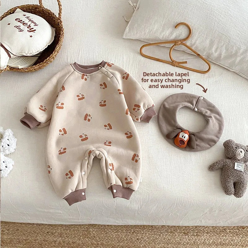 Baby Striped Jumpsuit 2025 New Winter Baby Doll Alpaca Fleece Crawling Suit Newborn Plush Clothes