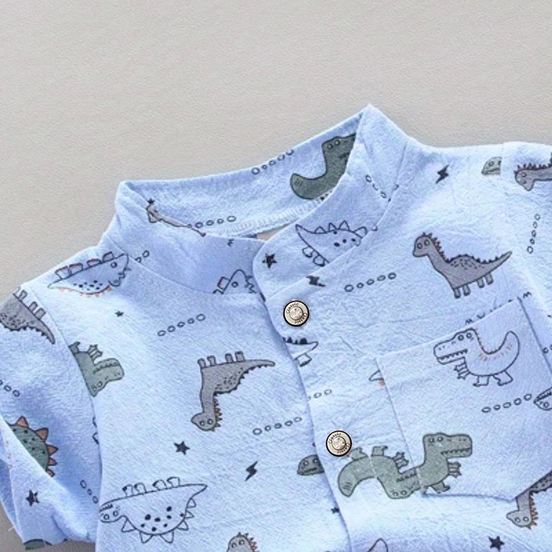 Children's Summer Dinosaur Randomly Printed Shirt Short Sleeve Shorts Set
