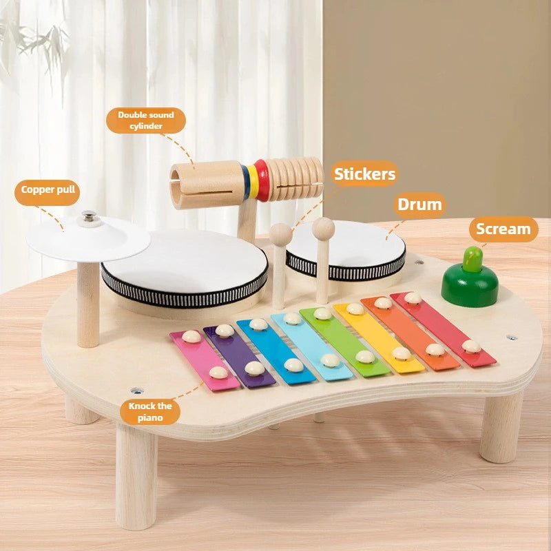 Wooden Xylophone Drum Set Music Table Toys for Baby Montessori Toddlers Musical Instruments Toys Drum Percussion Instruments Toy