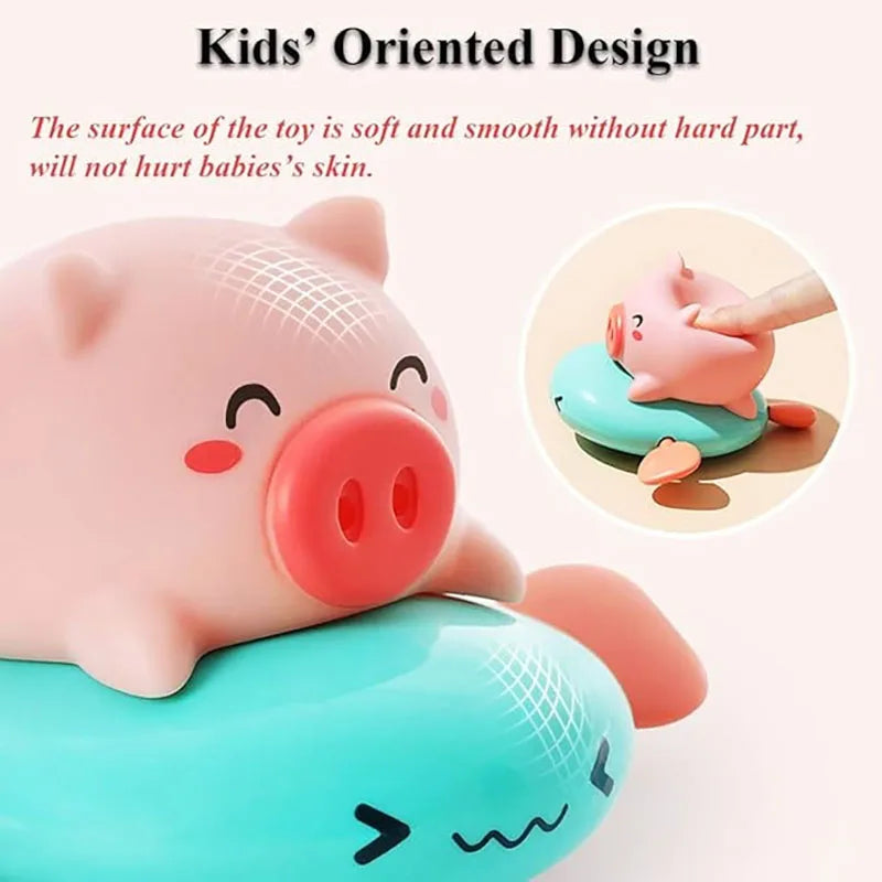 Pull & Go baby bath toys, pink little pig, cute swimming pig, water spray toy,  bathtub toy, suitable for young children to use