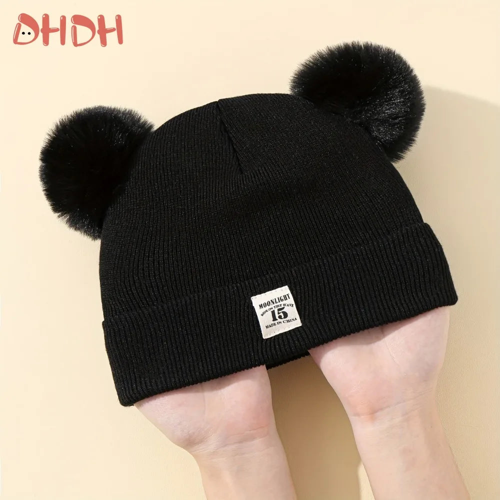 Cute Bear Ear Wool Baby Hat and Scarf Winter Set