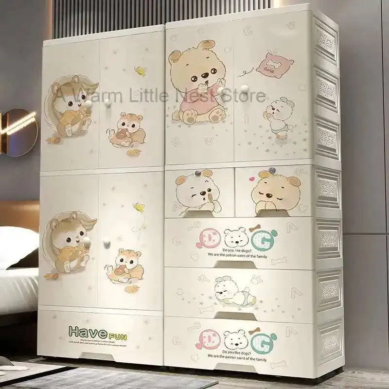 Plastic Baby Storage Cabinet Simple Cartoon Children's Wardrobe For Girls Bedroom Home Infant Storage Home Furniture