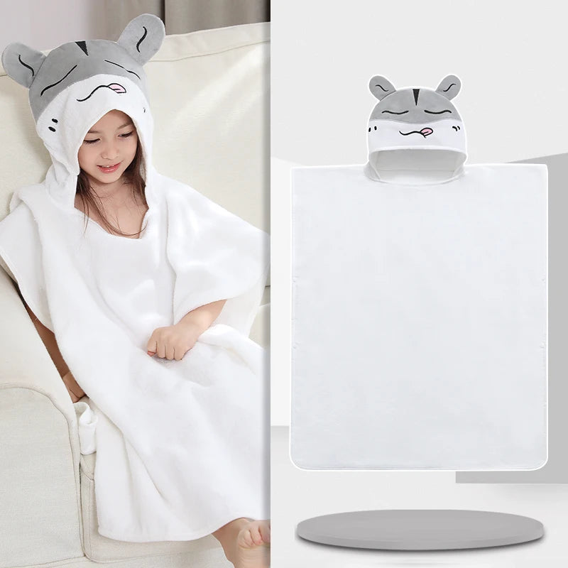 Kids Poncho Towels Hooded Bathrobe - Cotton Absorbent for Baby Shower, Height 80-170cm Boys Girls Children Cartoon Swim Bathing