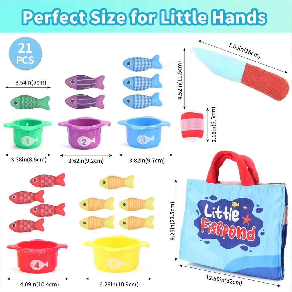 Plush Fishing Toys Baby Toys with Stacking Cups Sorting Educational Learning Montessori Toys for Toddler Gifts 1-3 Year Boy Girl