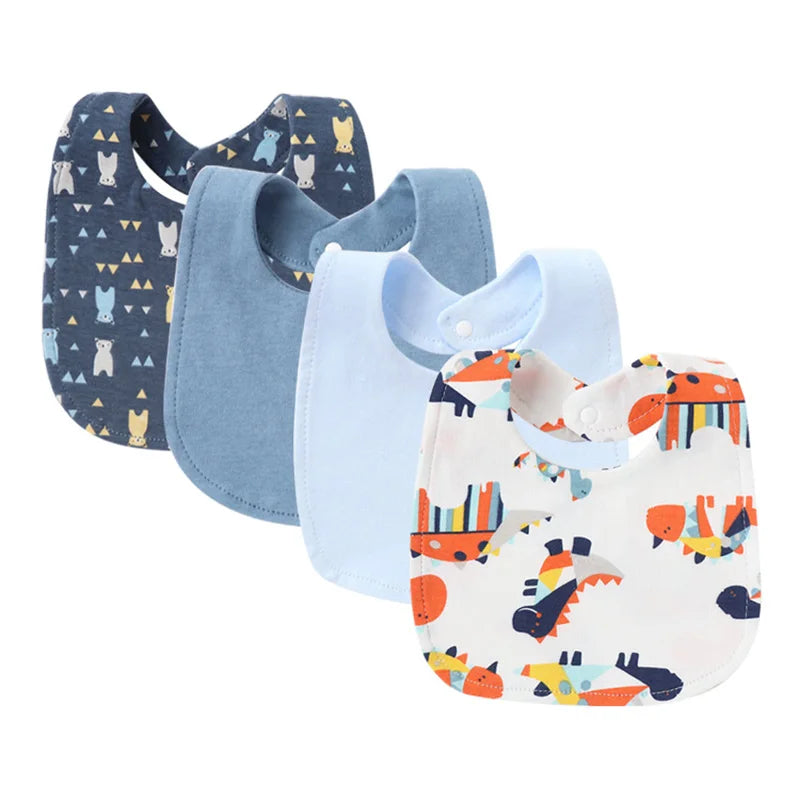 4 Pcs/lot Baby Bibs Double Layer Cotton Saliva Towel for Girls Boys Cute Printed Newborn Burp Cloths Infant Feeding Accessories