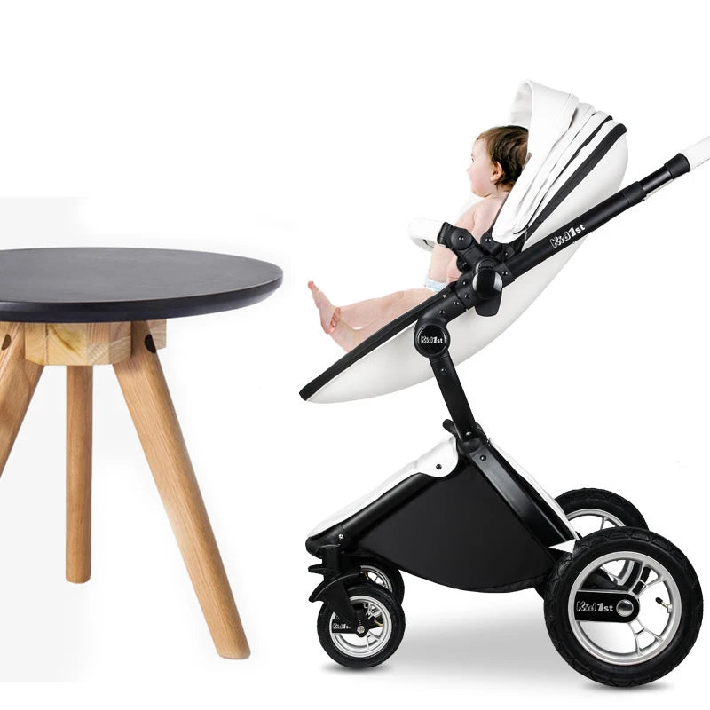 Baby stroller 2 in 1, Luxury PU leather Newborn Carriage,High Quality Landscape two way trolley car, baby Pushchair shell pram