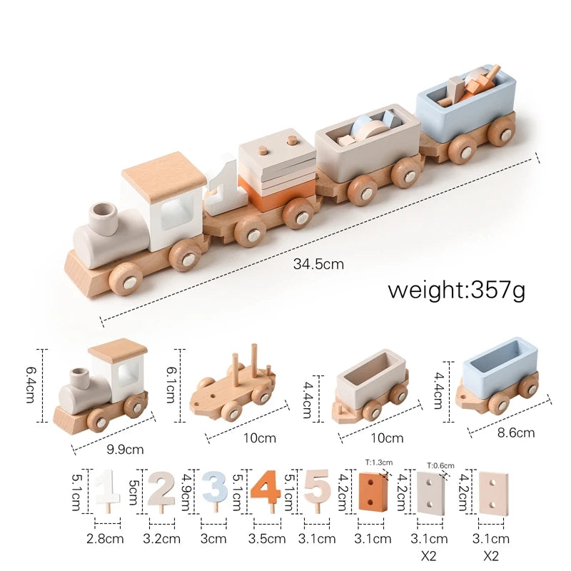 Montessori Wooden Train Set for Baby Toys with Numbers and Blocks Train Toy Hands-on Queuing Ability Educational Children Gift