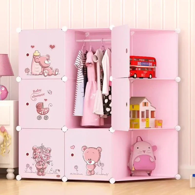 Low Profile Kids Storage Cabinet Cute Baby Clothes Organizer With Plastic Shelves For Nursery Toddler Room Furniture